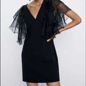 NWT ZARA Mini Dress with Organza Sleeves in Black, L